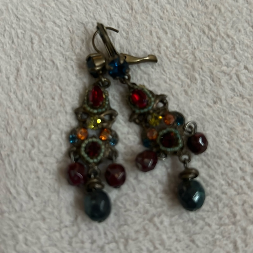 Multi Colored Beaded Drop Earrings - image 1